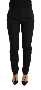 Dolce & Gabbana Black Tapered Women Trouser Virgin Wool Pants -   -  Dolce & Gabbana.